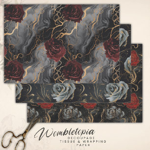 Elegant Marmer in Grijs Rood en Goud Decoupage Inpakpapier Vel
