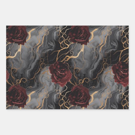 Elegant Marmer in Grijs Rood en Goud Decoupage Inpakpapier Vel (Voorkant)