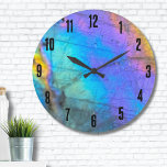 Elegant marmer kleurrijk grote klok<br><div class="desc">Prachtige en kleurrijke regenboogkleurige labradoriet stenen foto maakt de perfecte achtergrond voor een eenvoudig en modern ontwerp. Dit is een close-up van een echte natuurlijke labradorietsteen met blauw, paarse, roze, geel en groen. Deze kunnen worden gebruikt voor elk bedrijf of individu, of het zou ook perfect zijn voor een kristalwinkel!...</div>
