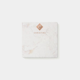 Elegant Marmer Koper Monogram Bruin Naam Wit Post-it® Notes