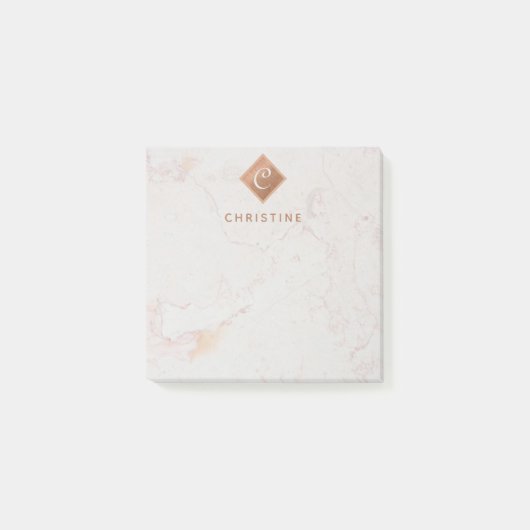 Elegant Marmer Koper Monogram Bruin Naam Wit Post-it® Notes (Voorkant)