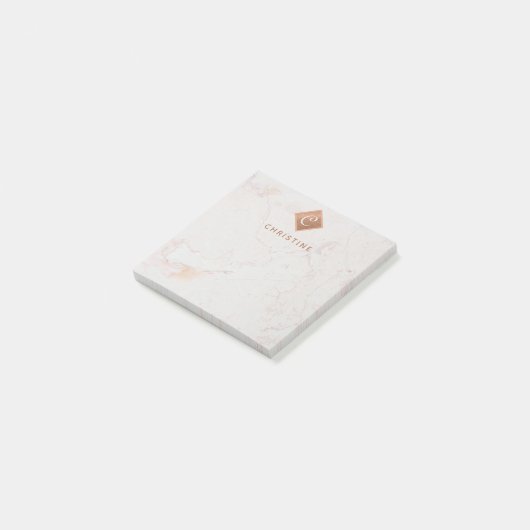 Elegant Marmer Koper Monogram Bruin Naam Wit Post-it® Notes (Schuin)