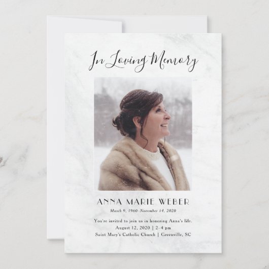 Elegant Marmer Memorial Invitation met foto Kaart (Voorkant)