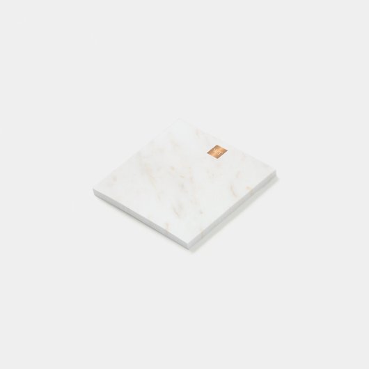 Elegant marmer metallic koper vierkant monogram post-it® notes (Schuin)
