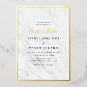 Elegant Marmer Nuestra Boda Spaans Bruiloft Folie Uitnodiging (Voorkant)