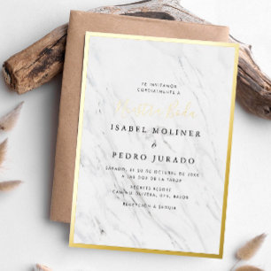 Elegant Marmer Nuestra Boda Spaans Bruiloft Folie Uitnodiging