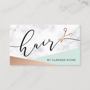 Elegant marmer & roos gold scissors haarstylist b visitekaartje