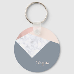 elegant marmer roos goud grijs beige geometrische sleutelhanger