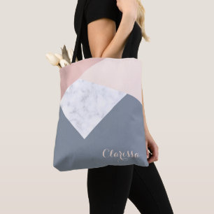 elegant marmer roos goud grijs beige geometrische tote bag