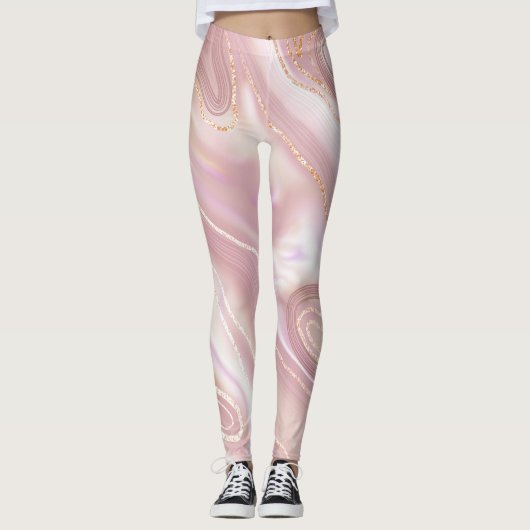 Elegant marmer: roos gouden textuur leggings (Voorkant)