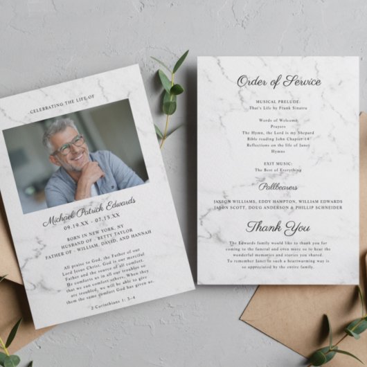 Elegant Marmer | Rouwherdenkingsprogramma met Foto Kaart
