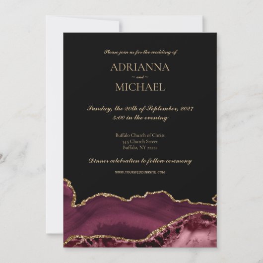 Elegant Marmer Roze Agaat bruiloft uitnodiging (Voorkant)