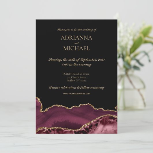 Elegant Marmer Roze Agaat bruiloft uitnodiging (Staand voorkant)