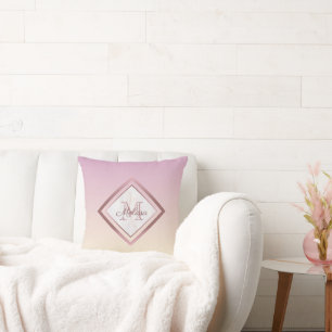 Elegant marmer roze gradiënt Roos Gold Monogram Kussen