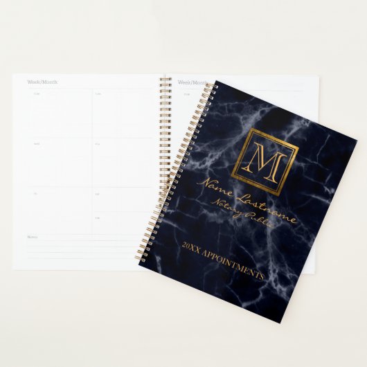 Elegant marmer Square Gold monogram Notaris Planner (Display)