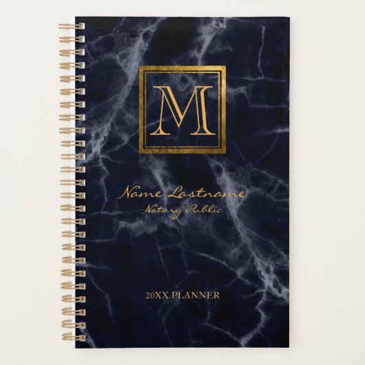 Elegant marmer Square Gold monogram Notaris Planner (Voorkant)
