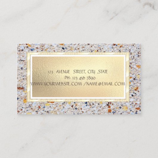 Elegant Marmer,Stenen Gouden Frame Sieraden Ontwer Visitekaartje (Achterkant)