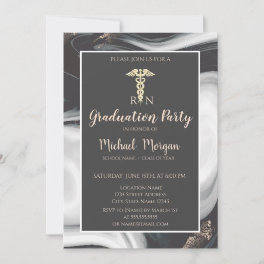 Elegant marmer Stone , verpleegkundige Graduparty Kaart (Voorkant)