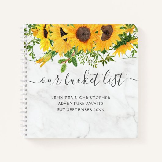Elegant marmer Sunflower Our Bucket List Couples Notitieboek (Voorkant)