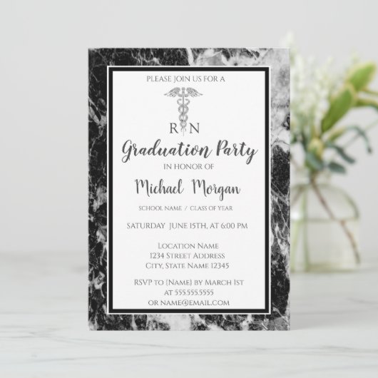 Elegant Marmer , verpleegkundige Graduparty Kaart (Staand voorkant)
