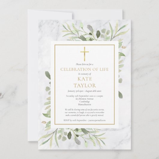 Elegant Marmer Viering van het Leven Begrafenis Kaart (Voorkant)