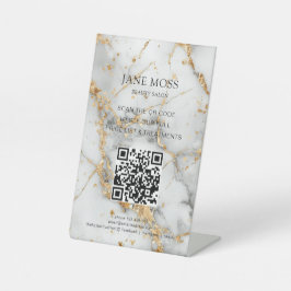 Elegant, Marmer-Wit-Goud, Salon, QR-Code Reclamebord Met Voetstuk
