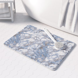 Elegant marmer wit stoffig blauw zilveren namaakfo badmat