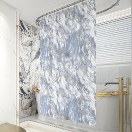 Elegant marmer wit stoffig blauw zilveren namaakfo douchegordijn