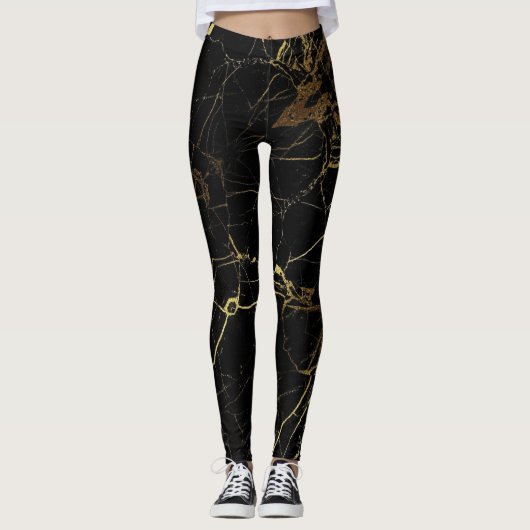 Elegant marmer zwart en goud leggings (Voorkant)