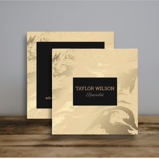 Elegant marmer zwart en goud vierkante visitekaartje