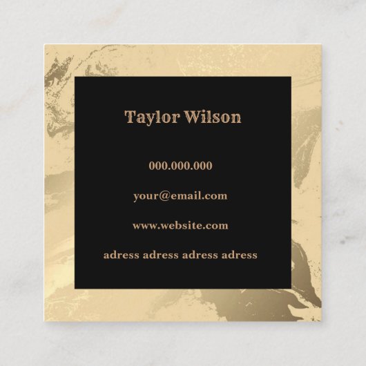 Elegant marmer zwart en goud vierkante visitekaartje (Achterkant)