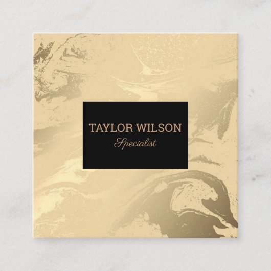 Elegant marmer zwart en goud vierkante visitekaartje (Voorkant)