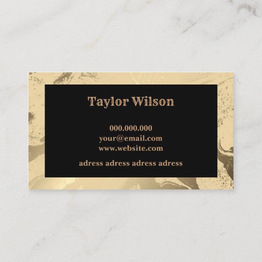 Elegant marmer zwart en goud visitekaartje (Achterkant)