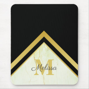 Elegant Marmer Zwart Goud Chevron Monogram Muismat