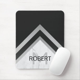 Elegant Marmer Zwart Zilver Chevron Monogram Muismat