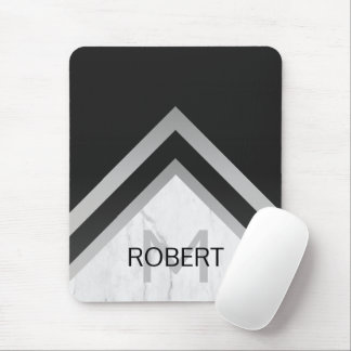 Elegant Marmer Zwart Zilver Chevron Monogram Muismat