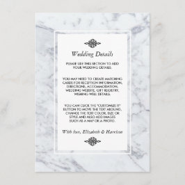 Elegant  marmeren bruiloft detail informatiekaartje
