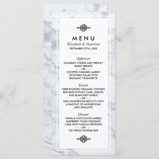Elegant  Marmeren Bruiloft Menu (Voorkant / Achterkant)
