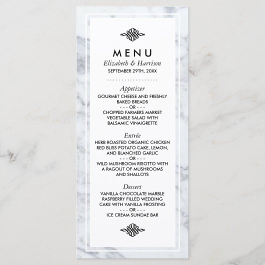 Elegant  Marmeren Bruiloft Menu (Voorkant)