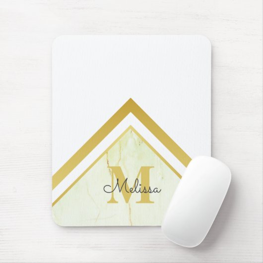 Elegant Marmeren Gouden Chevron Monogram Muismat (Met muis)