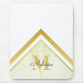 Elegant Marmeren Gouden Chevron Monogram Muismat (Voorkant)