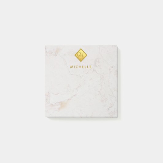 Elegant marmeren gouden monogram Gouden naam wit Post-it® Notes (Voorkant)