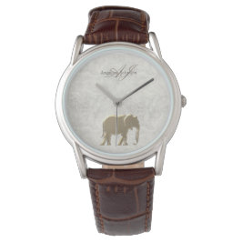 Elegant Marmeren Gouden Olifant Monogrammed Horloge