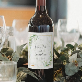 Elegant Marmeren Groene Goud Geometrische Trouwdag Wijn Etiket