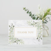 Elegant Marmeren Groene Rouwherdenking Goud Bedankkaart (Staand voorkant)