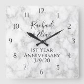 Elegant Marmeren Huwelijksjubileum Bruiloft Vierkante Klok (Voorkant)