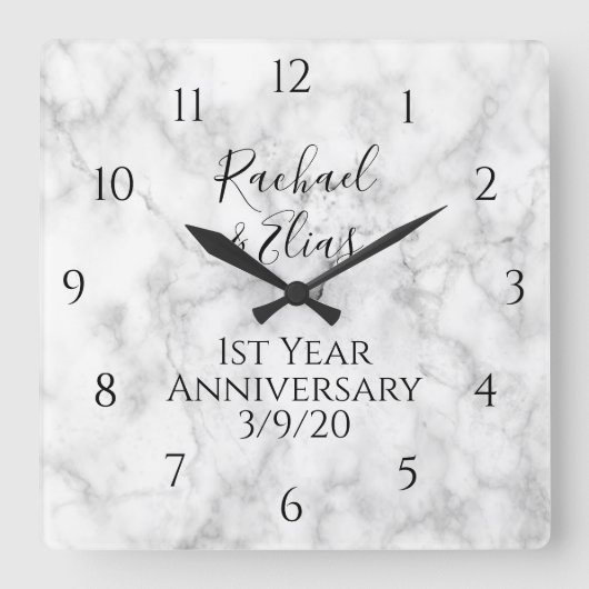 Elegant Marmeren Huwelijksjubileum Bruiloft Vierkante Klok (Voorkant)