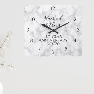 Elegant Marmeren Huwelijksjubileum Bruiloft Vierkante Klok