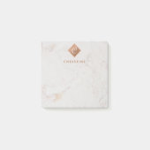Elegant marmeren koperen monogram bruine naam wit post-it® notes (Voorkant)