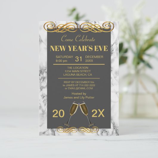 Elegant Marmeren Nieuwjaarsfeest (Staand voorkant)